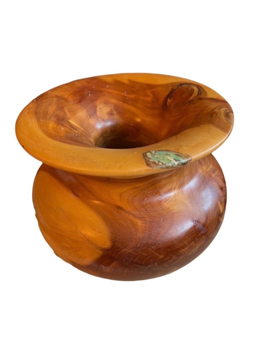 Dick Hager Wood  Vessel Red Cedar w/ ground Turquoise Inlay & Resin 6.5" D READ - Picture 6 of 16